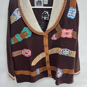 Storybook Knits Cream‎ and Brown Cardigan